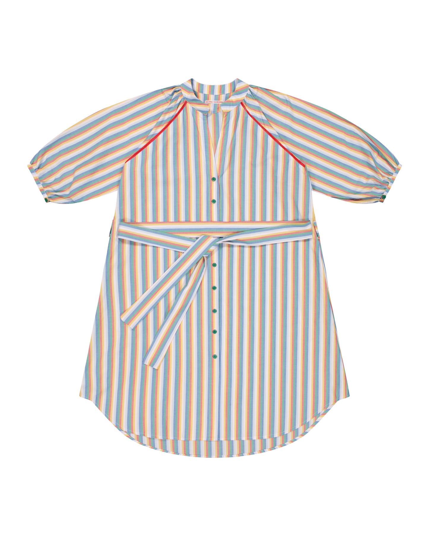 Vestito - Simonetta Multicolore a Righe con Pizzo a Scala Rosso