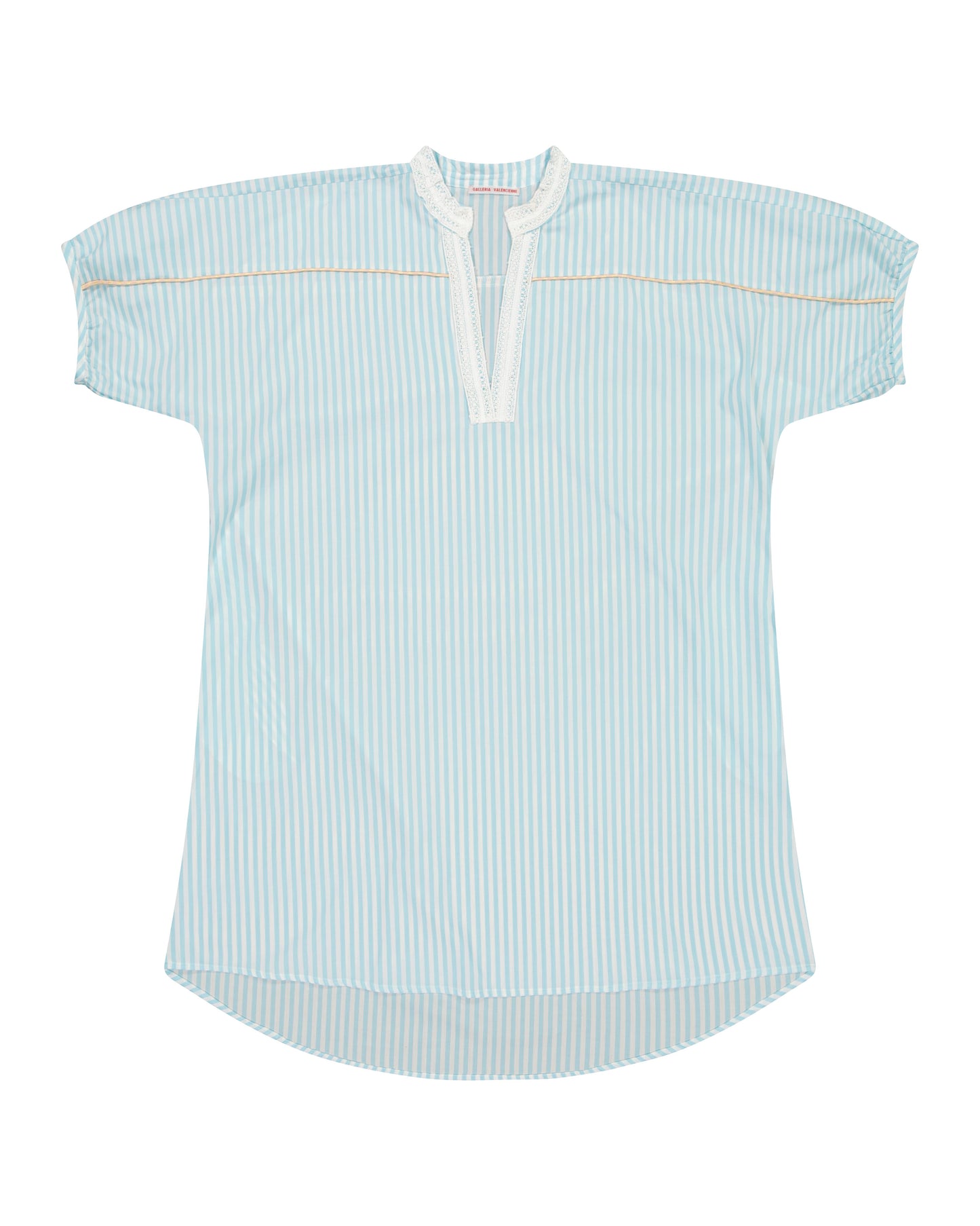 Dress - Romy Large stripes Lagoon blue dress and powder pink and cream piping