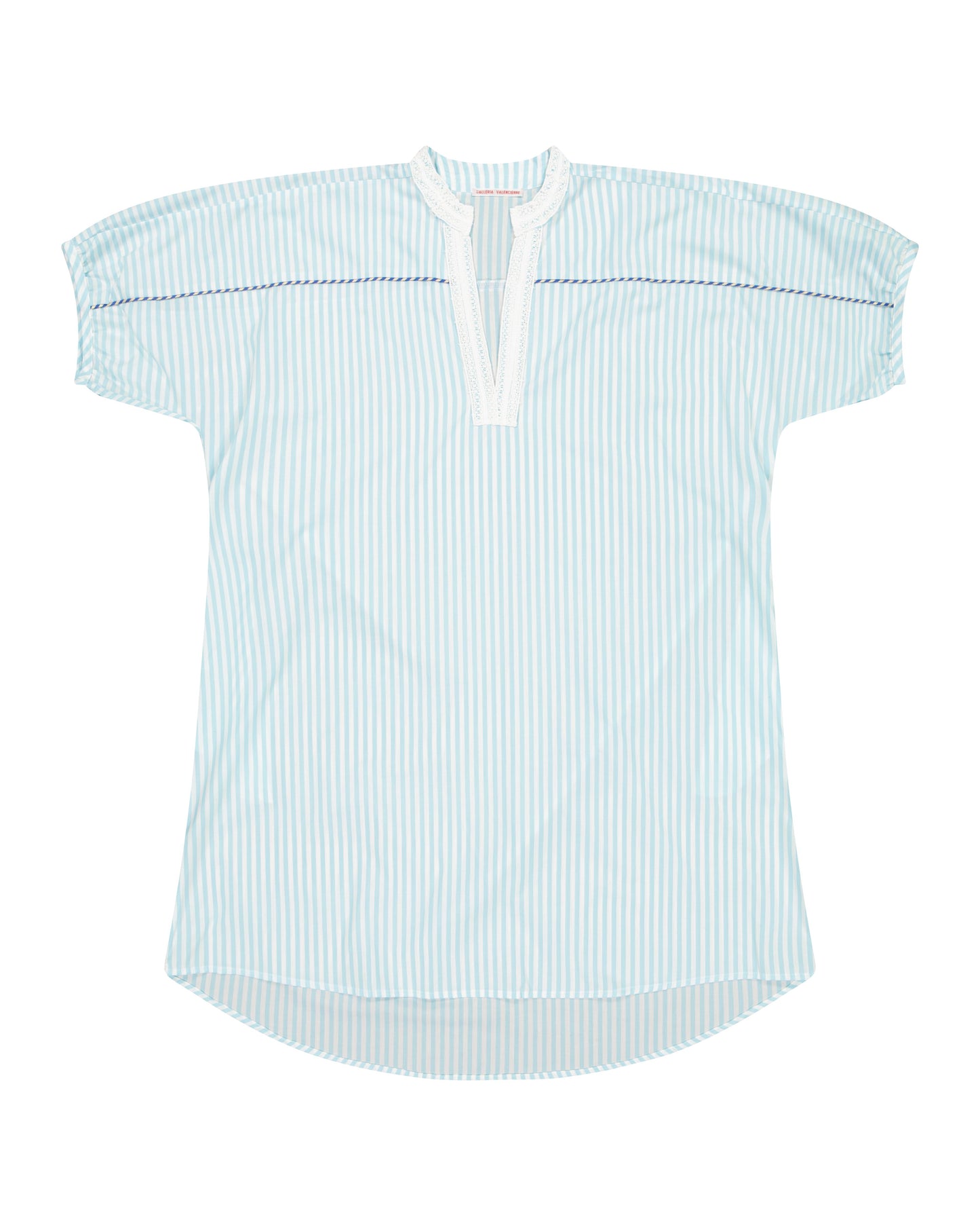 Vestito - Abito Romy a grandi righe blu laguna con piping blu e crema