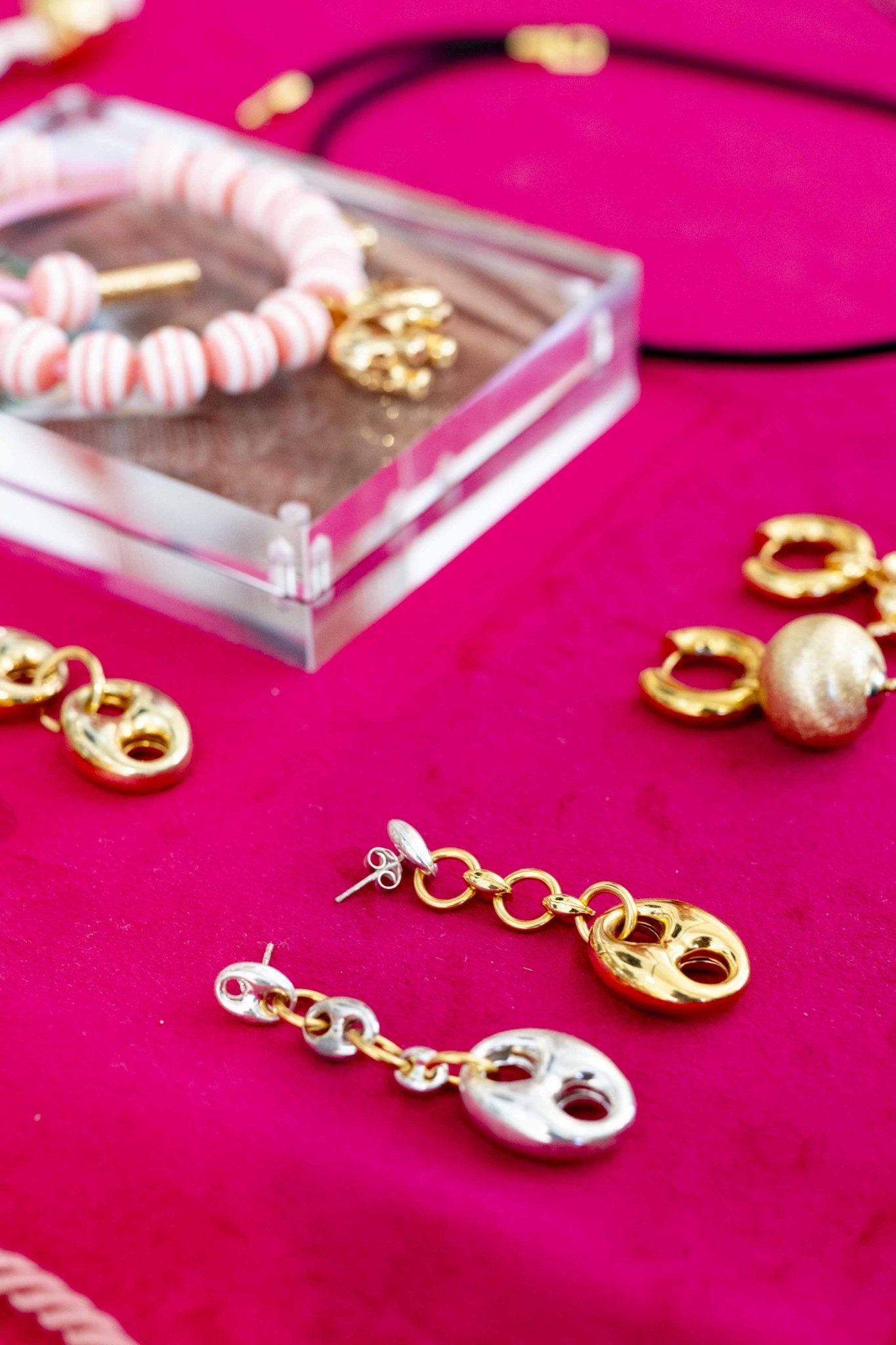 Earrings - Single Long Earring gold & Silver coffee bean - 24K 3N