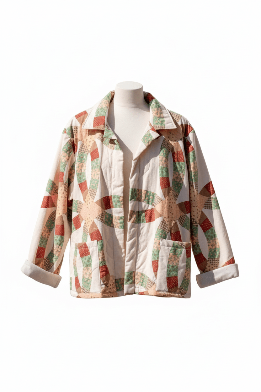 Jacket Women - Quilted Beige, Green and Brick