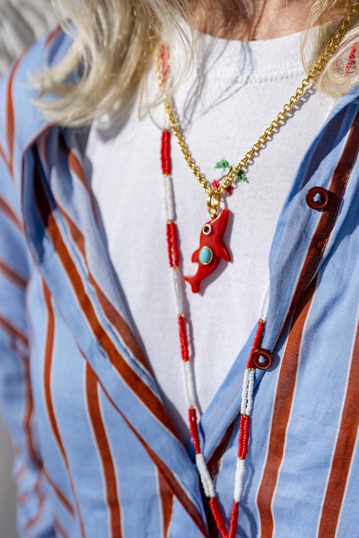 Necklace - Dolphin Synthetic Red