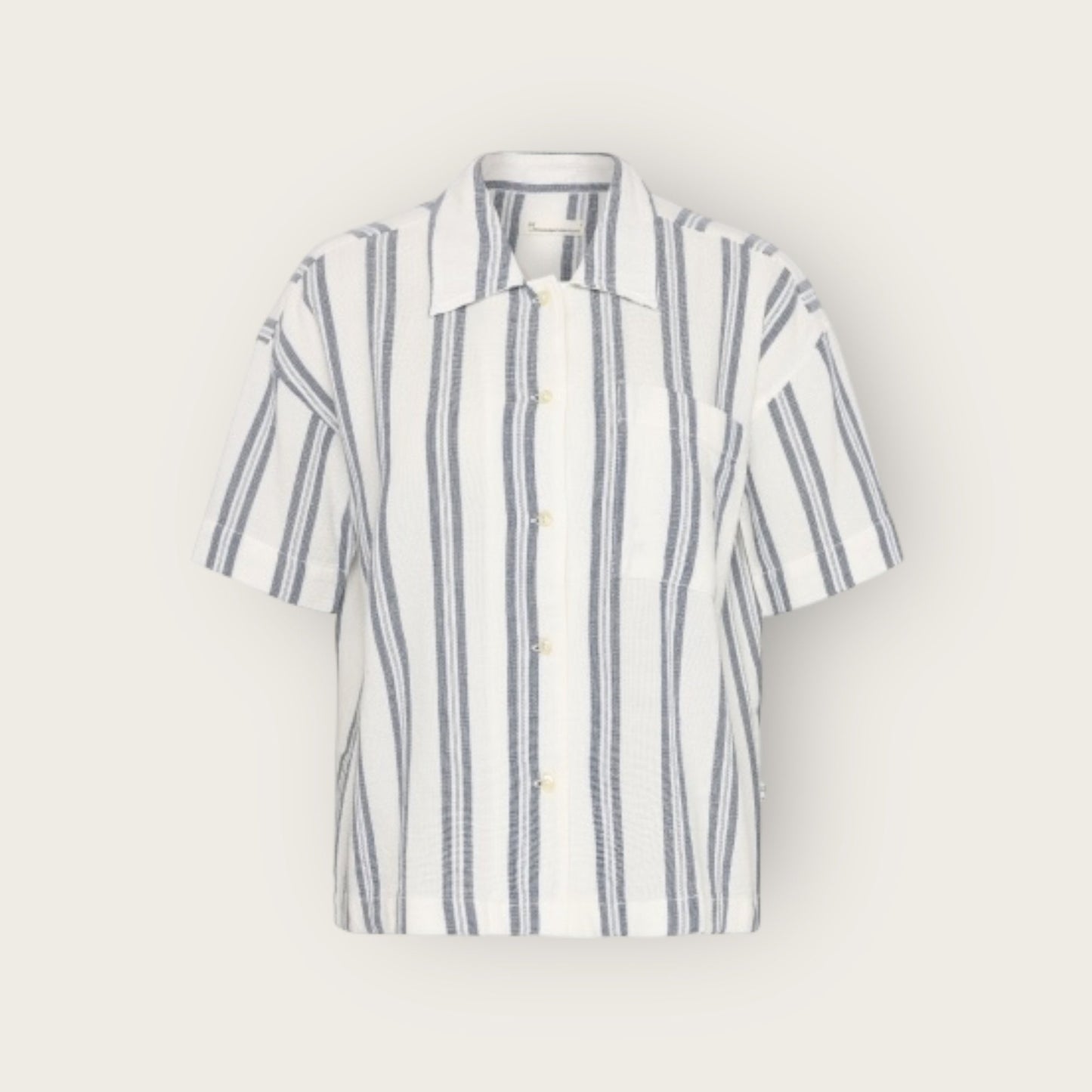 Shirt Women - Short Sleeve Cotton Shirt Striped White Blue