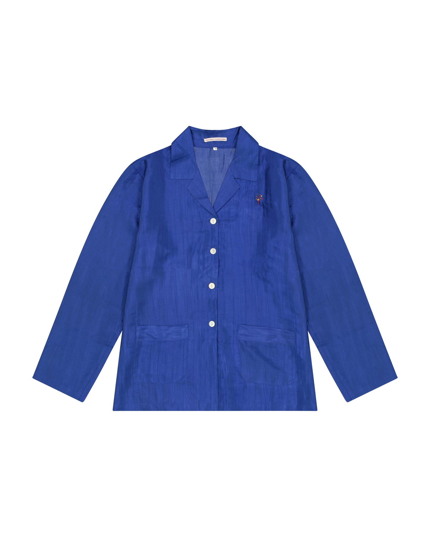 Pyjamas Femme - Pyjama en soie Bleu nuit brodé à la main