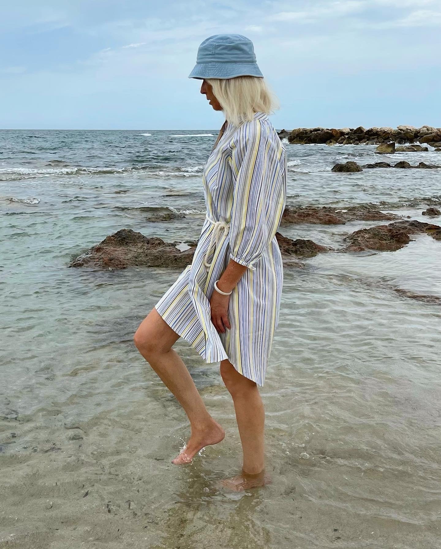 Dress - Simonetta yellow blue grey stripes