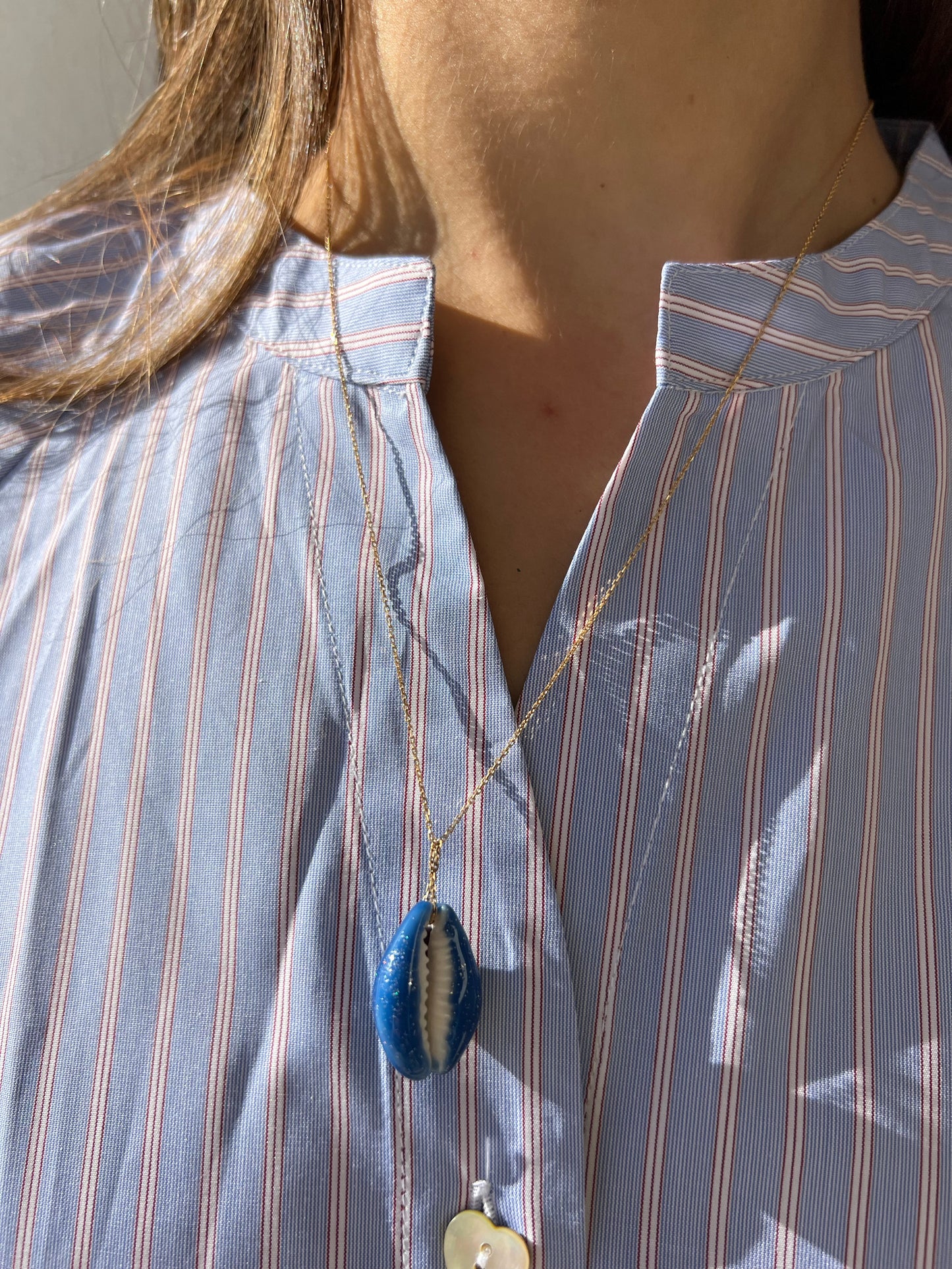 Necklace - Fine jewelry Collier MERCO Bleu Cosmique Paillette laqué