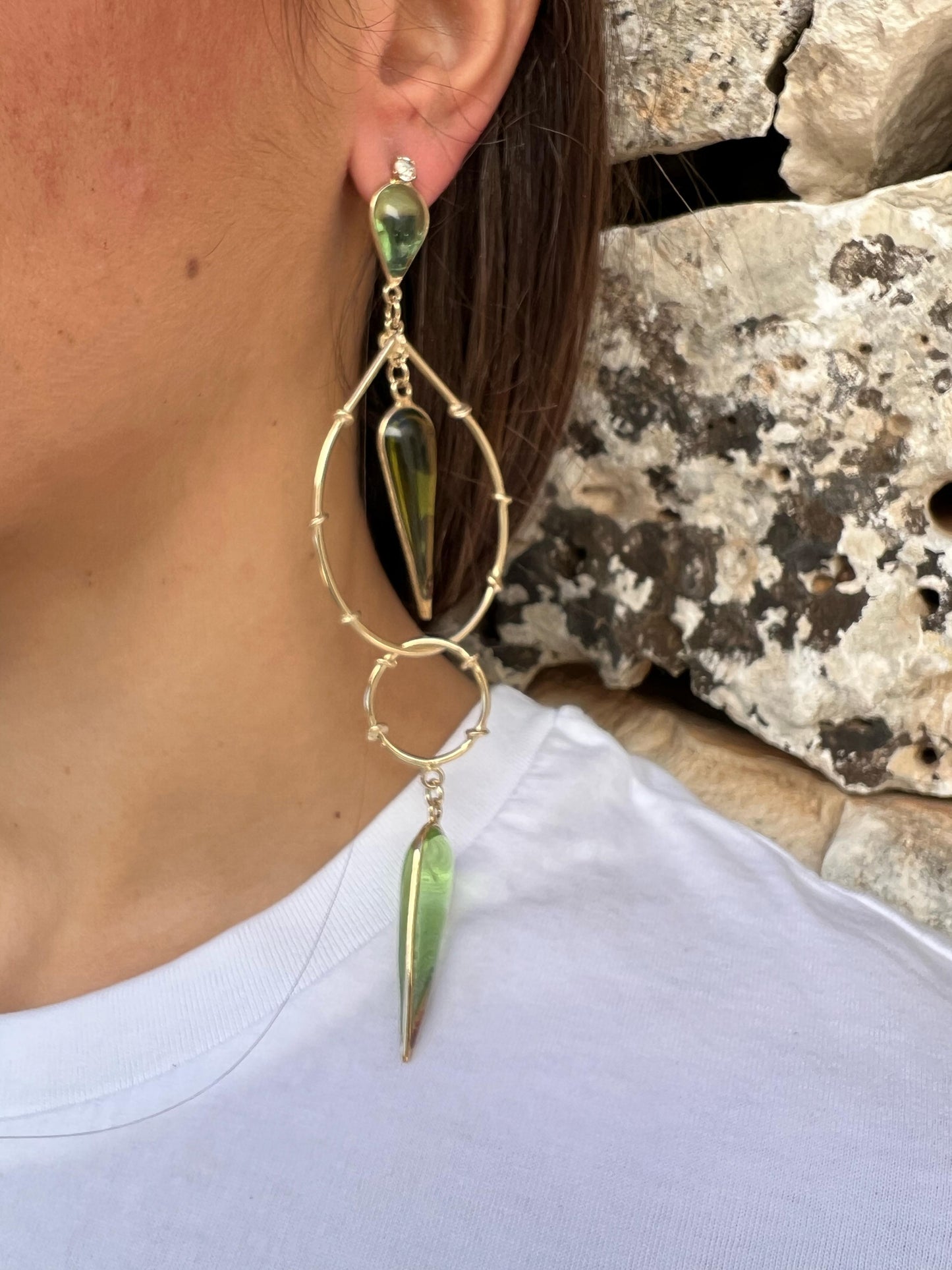 Earrings -   Bamboo Celeste Long green