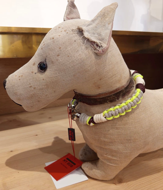 Collier pour chien - Collier pour chien Tarzan macramé Jaune Fluo & Naturel S