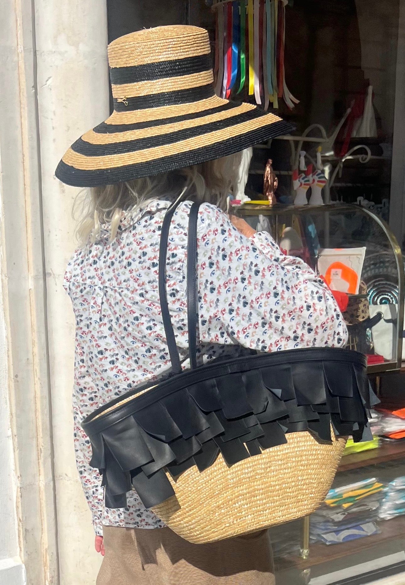 Borsa - FORMENTERA Grande Cesto di Palma Naturale/Nero