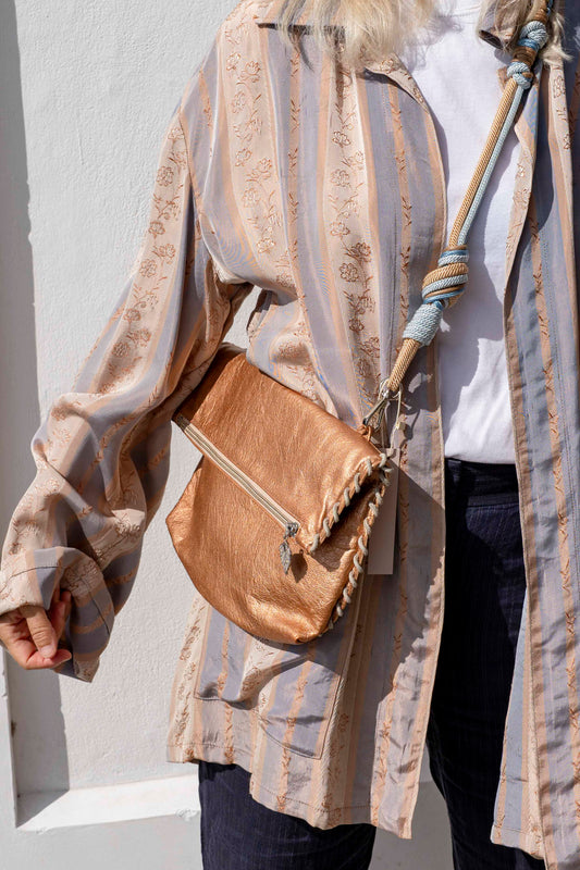 Bag - INCA Bronzed leather With Blue Cord
