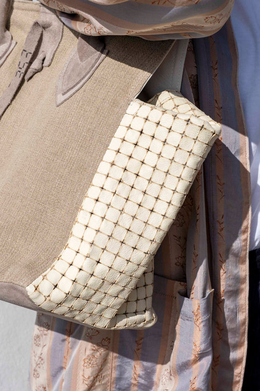 Bag - Big Bag Linen And Perforated Leather