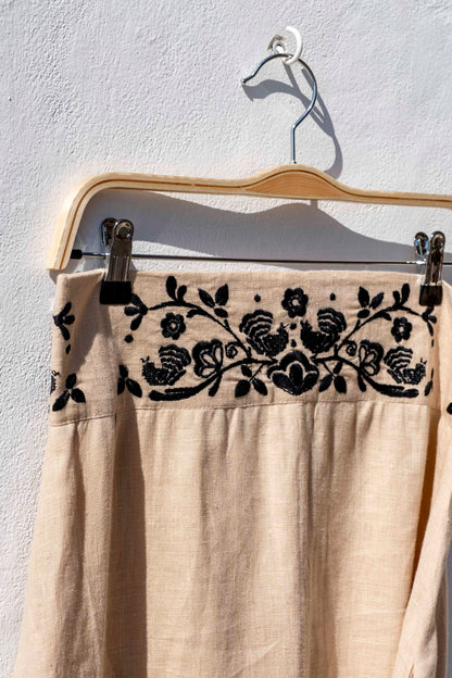 Jupe - CALIOPE Beige avec Ceinture Broderie Noire