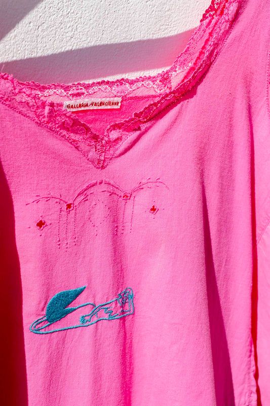 Vintage Nightdress - Fuchsia with Mermaid Turqoise
