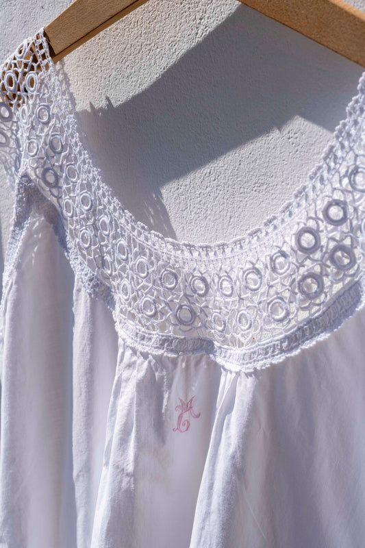 Robe de plage vintage brodée - sirène jaune fluo