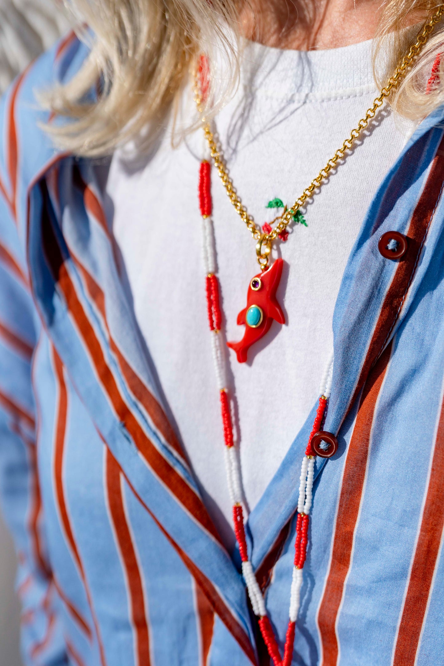 Necklace- Dolphin Synthetic Red