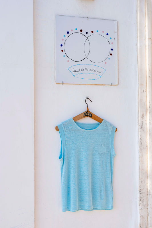 T-shirt Women - Sleeveless Linen Sky Blue tee shirt