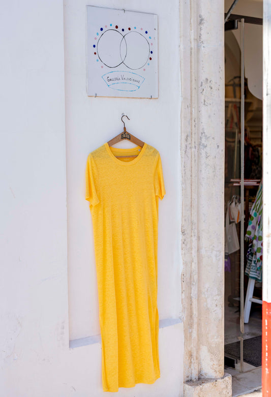 Dress Women -  Linen T Shirt Dress Yellow