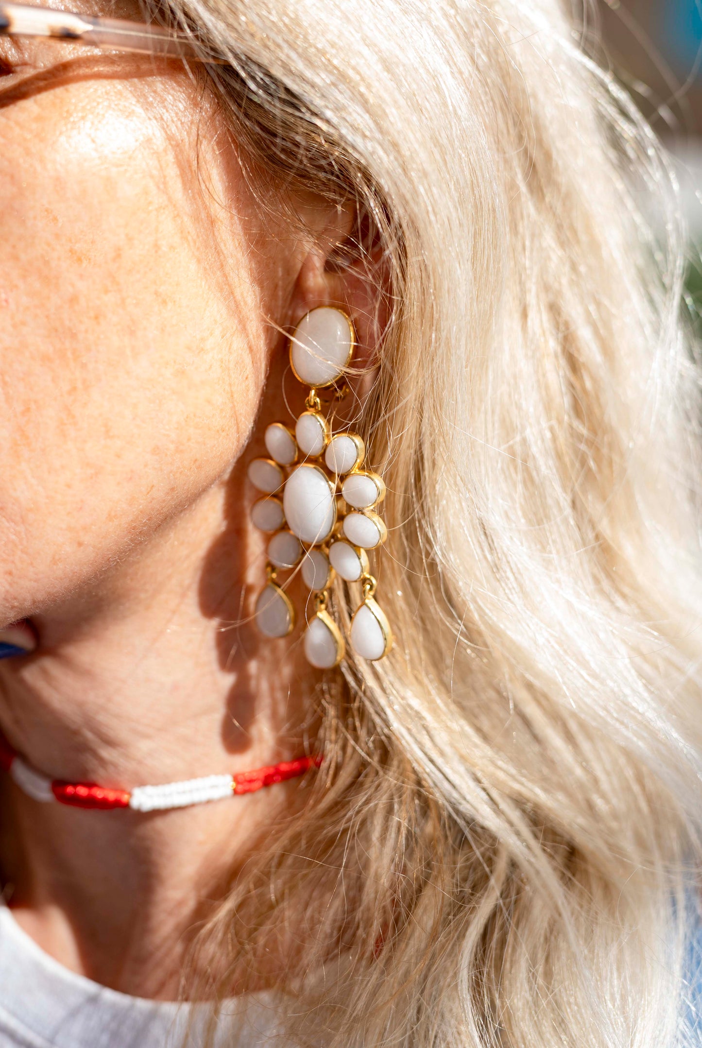 Earrings - Flower Power White Quartz Stone Clip Earrings