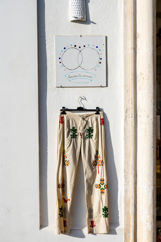 Pantalons Femme - Broderie Blanche Multicolore