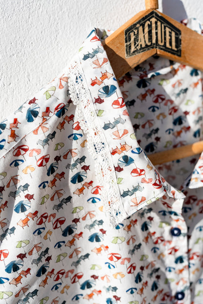 Pajamas Shirt Women -   Ombrelloni with White embroidery