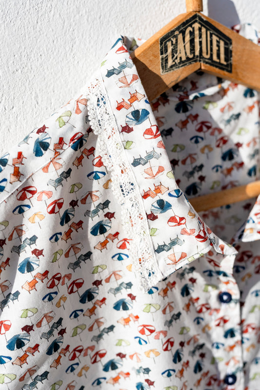 Pajamas Shirt Women -   Ombrelloni with White embroidery