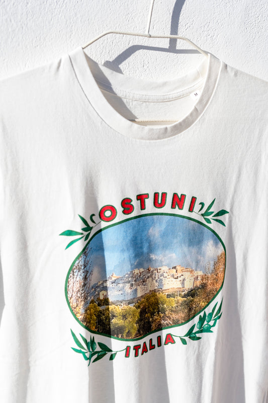 T-shirt -  off-white with Ostuni  photo in medallion Unisex