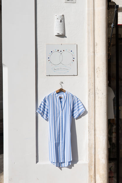 Robe - Robe Gina grande rayures bleu ciel