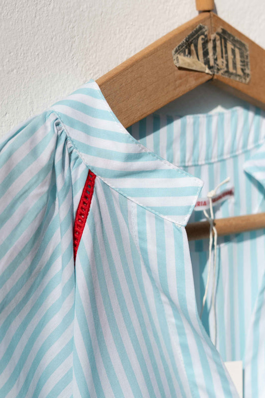 Vestito - Simonetta Lagoon Blue Stripes con Pizzo a Scala Rosso TU