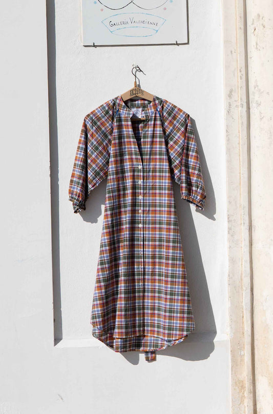 Dress - Simonetta Cotton Madras Print Insert Lace Royal Blue TU