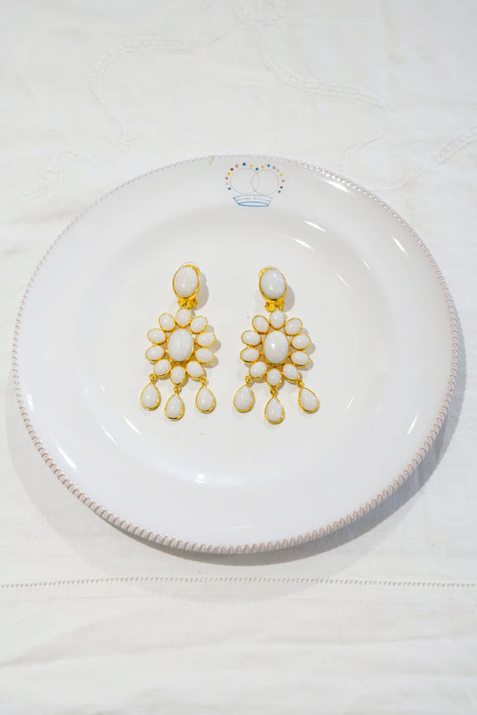 Earrings - Flower Power White Quartz Stone Clip Earrings