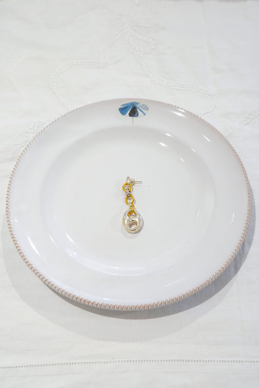 Earrings - Single Long Earring gold & Silver coffee bean -  24K 3N