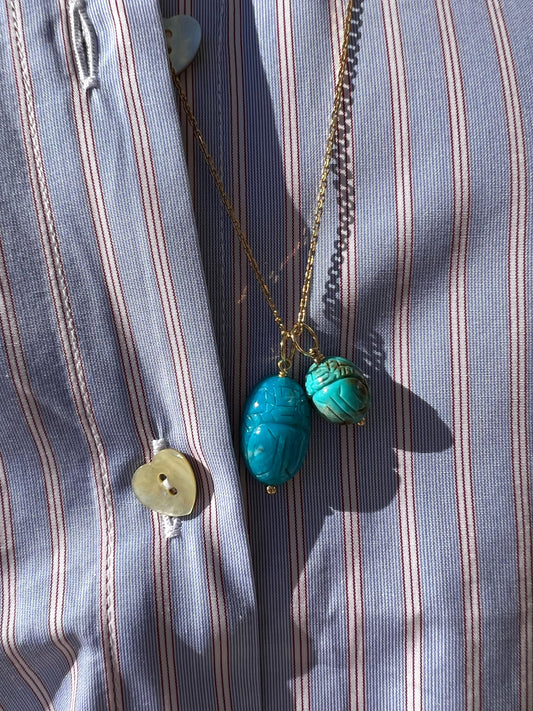 Necklace - Fine jewelry Gold Medium Scarab Turquoise Pendant