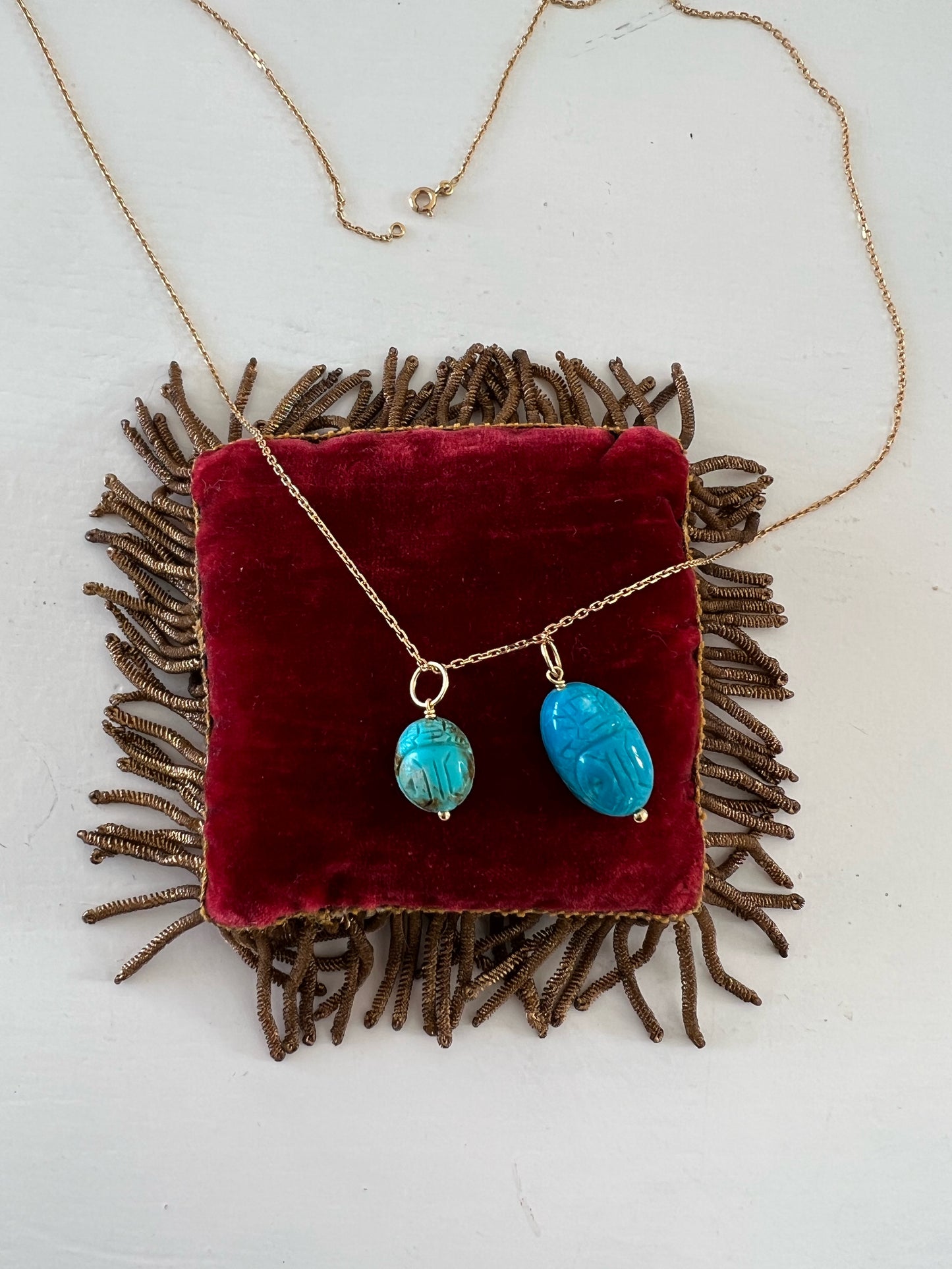 Necklace - Fine jewelry Gold SMALL Scarab Turquoise Pendant