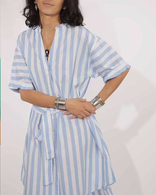 Robe - Robe Gina grande rayures bleu ciel