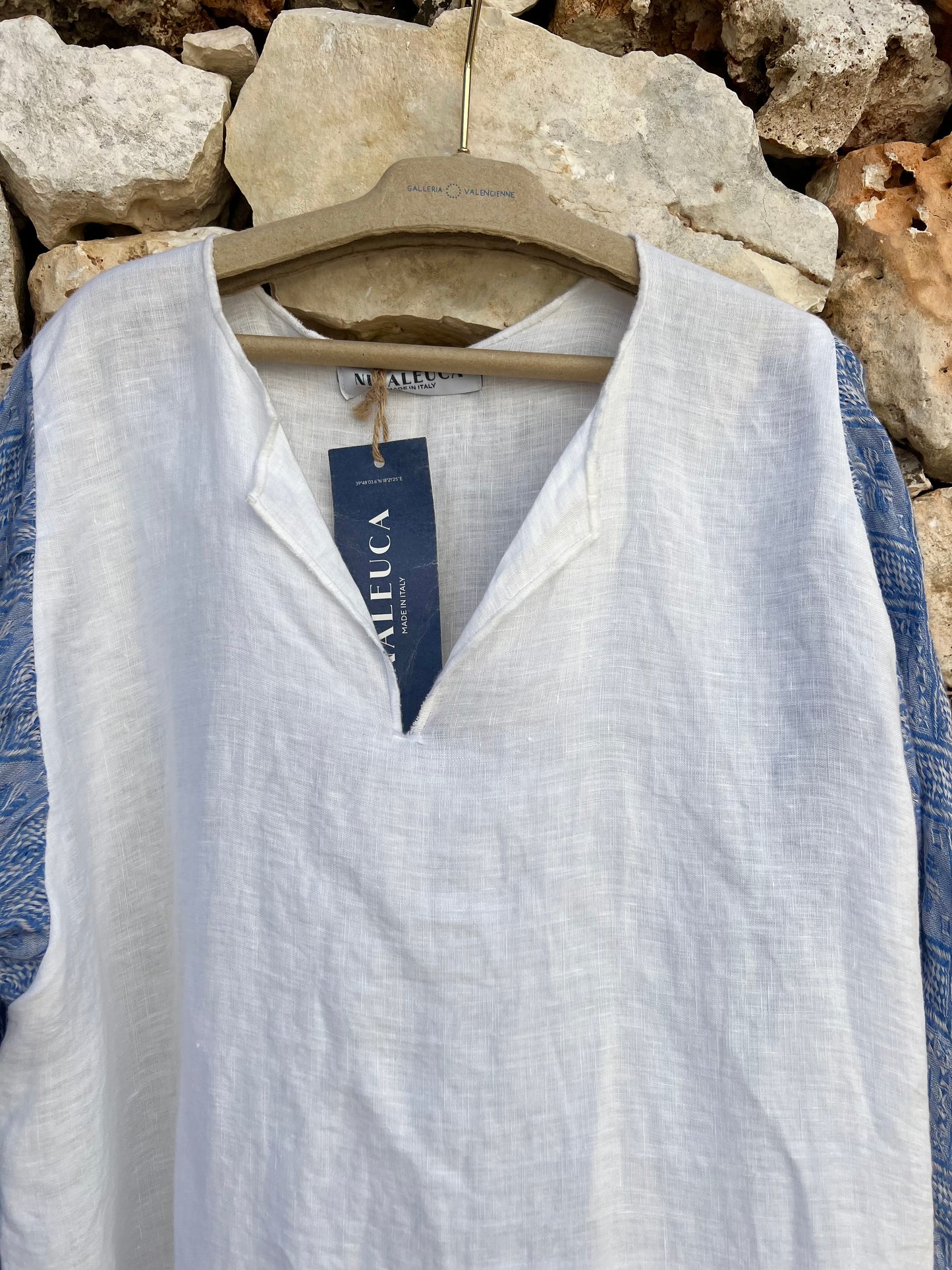 Dress -  White linen and old blue Italian fabric