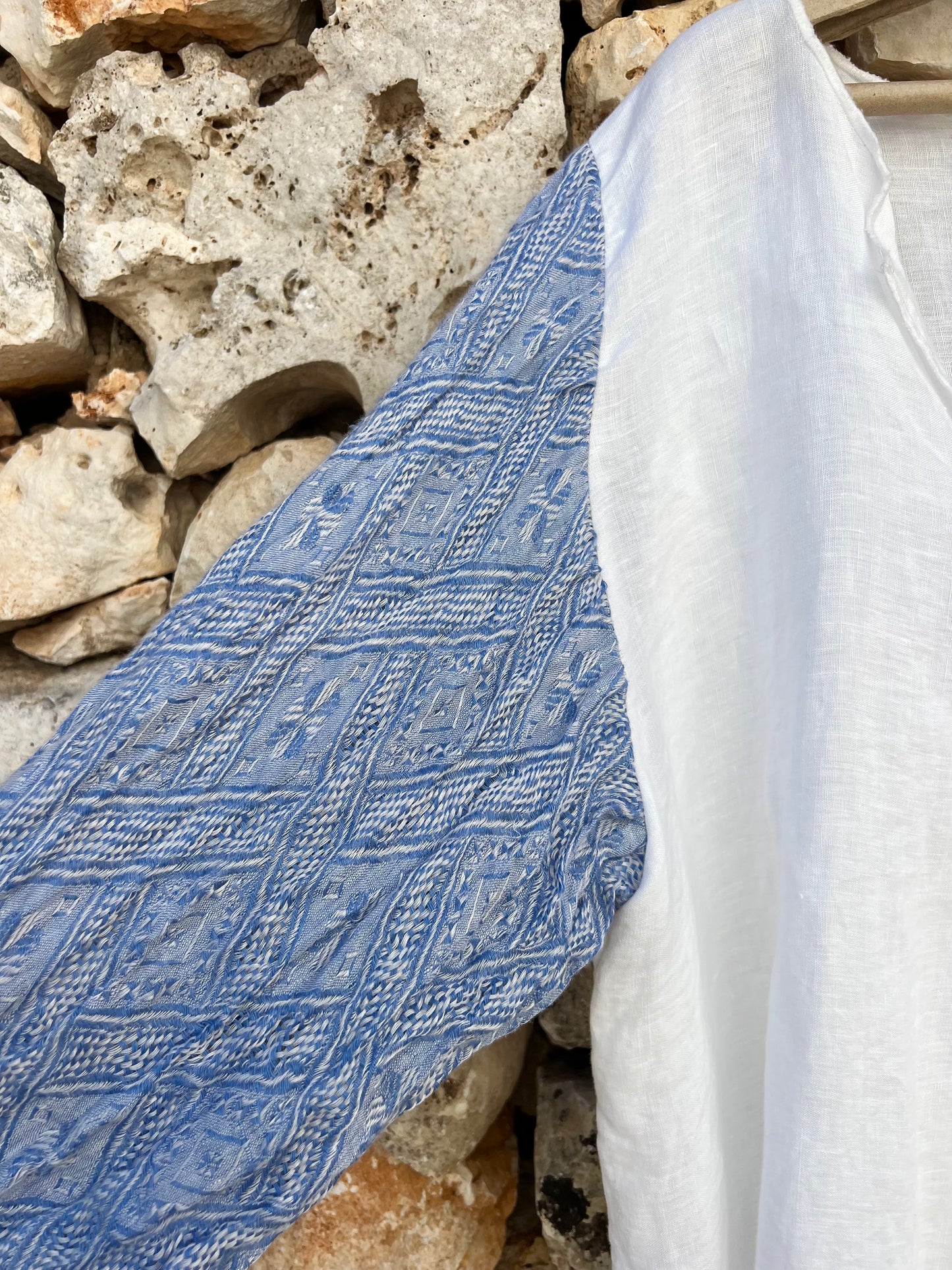 Dress -  White linen and old blue Italian fabric