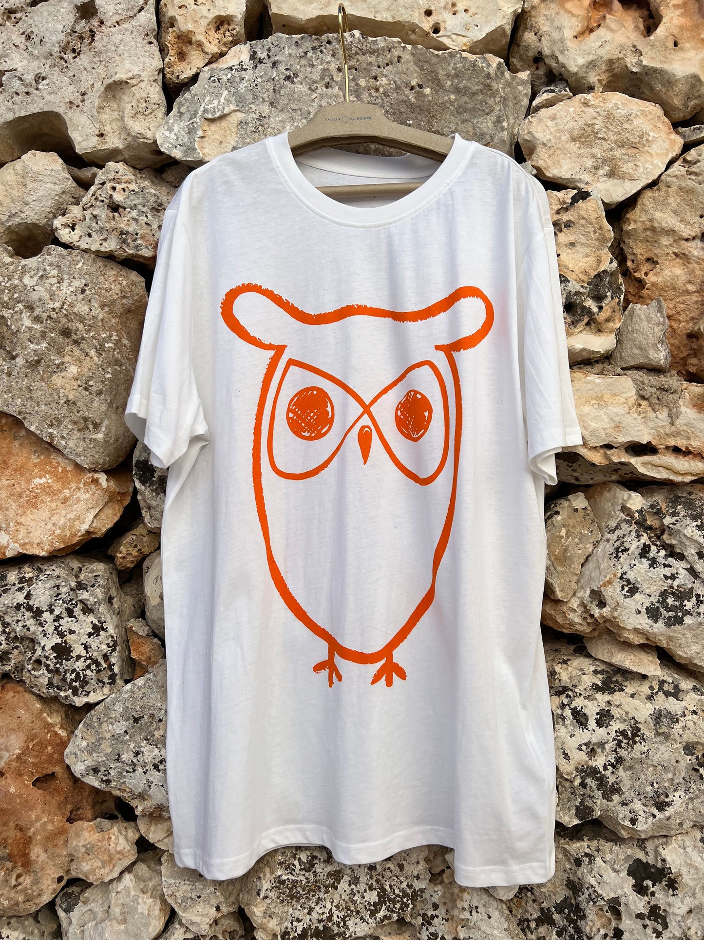 T-Shirt Men - White with Big Owl Orange