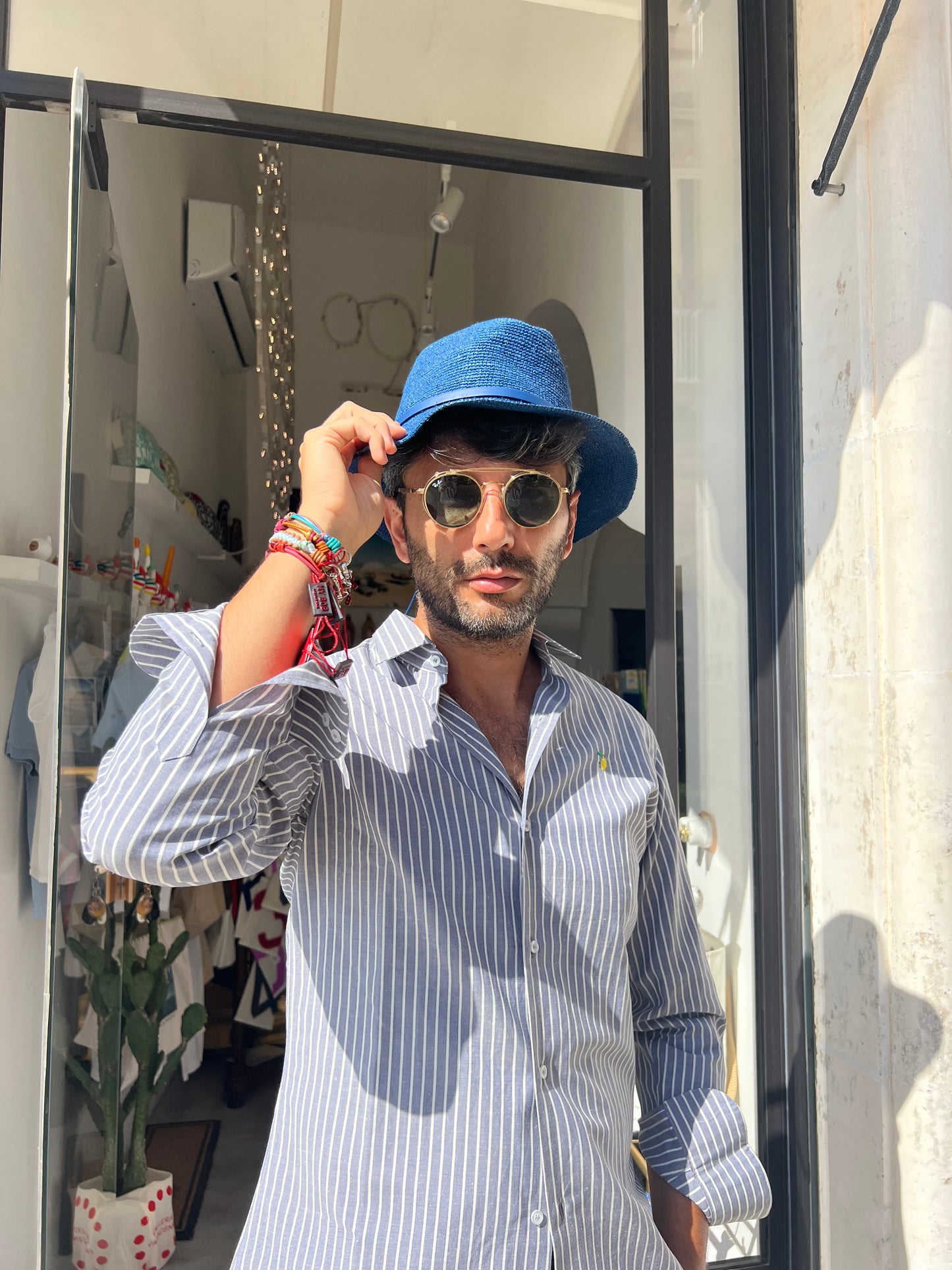 Chapeau - VIGNOLE Petit Fedora en Raphia Bleu