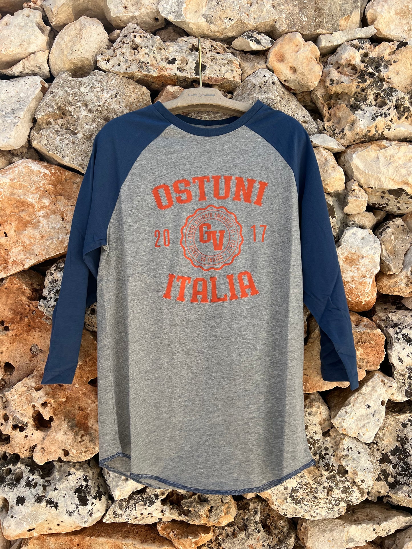 T-shirt - 3/4 Sleeve Blue/Grey Baseball Ostuni Unisex