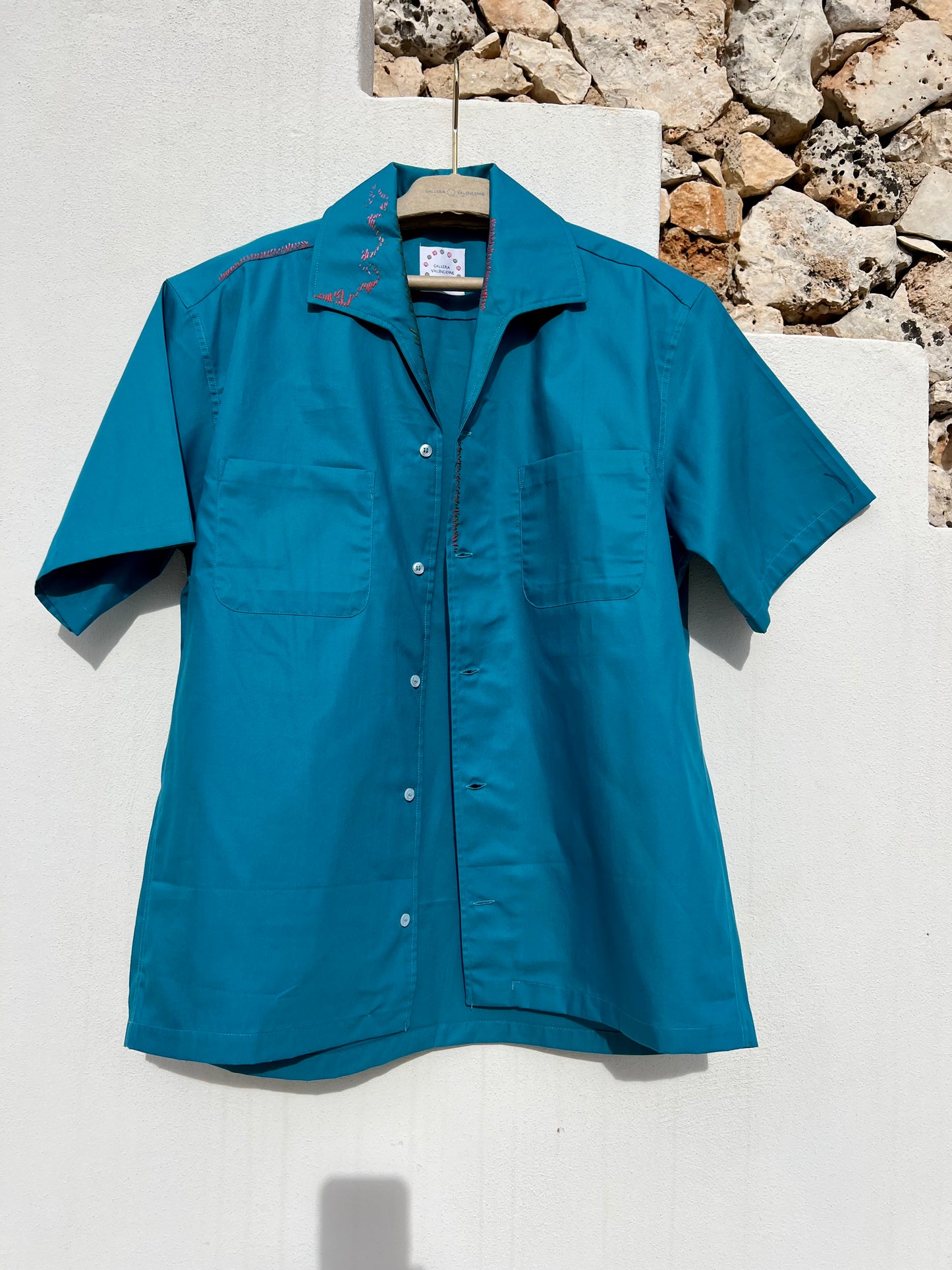 Shirt Men - Embroidered Royal Turquoise Blue