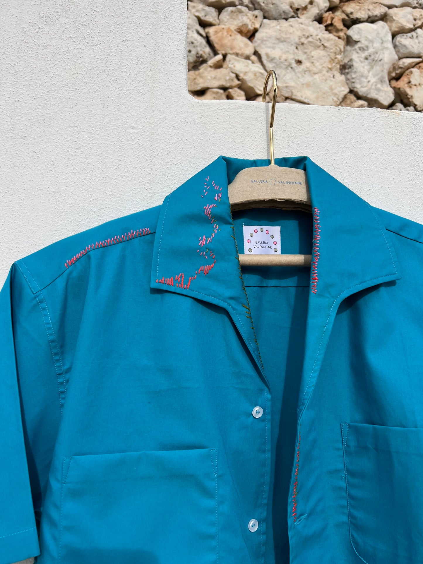 Shirt Men - Embroidered Royal Turquoise Blue