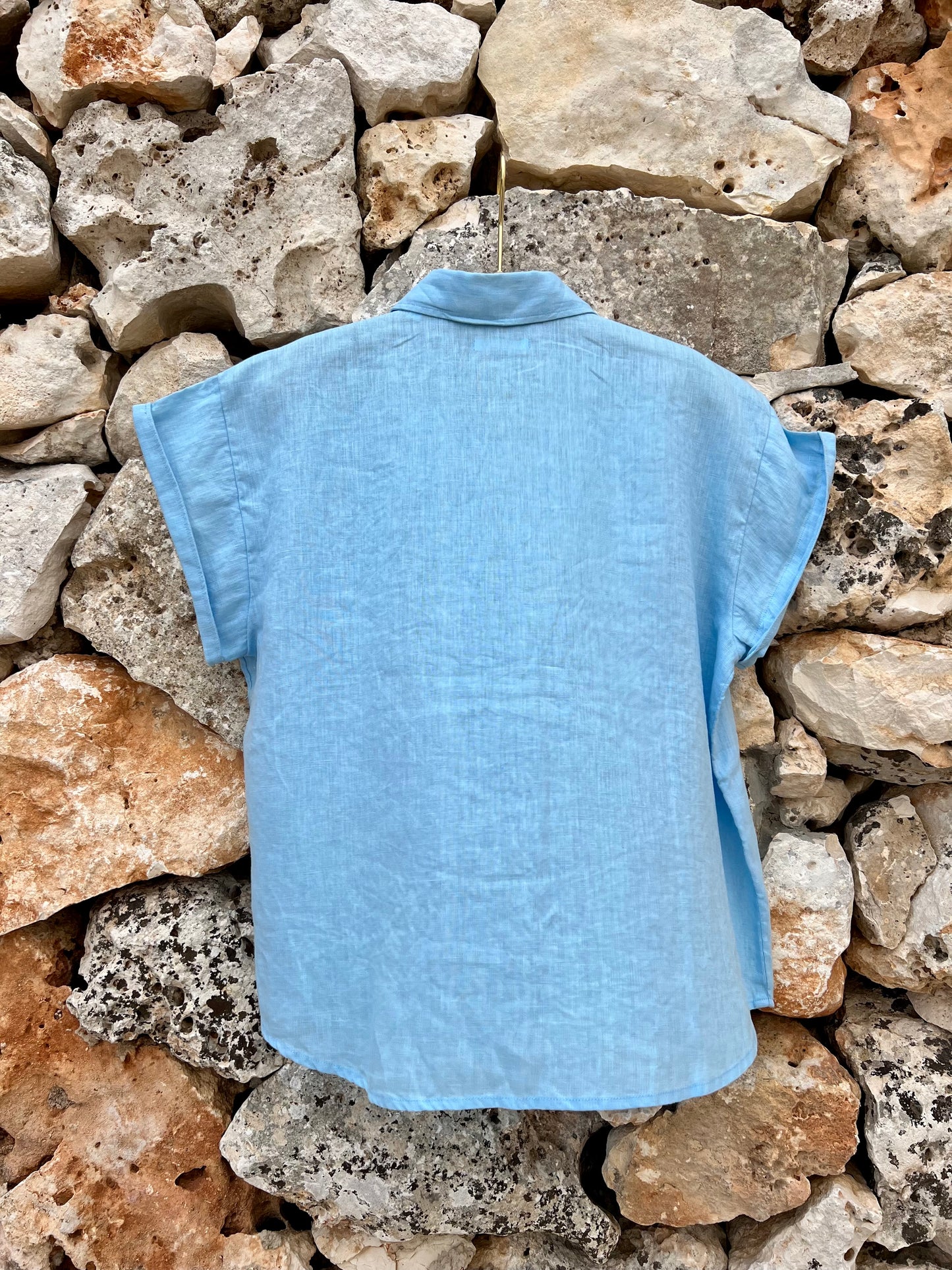Shirt women - Airy Blue Sort Sleeve Linen