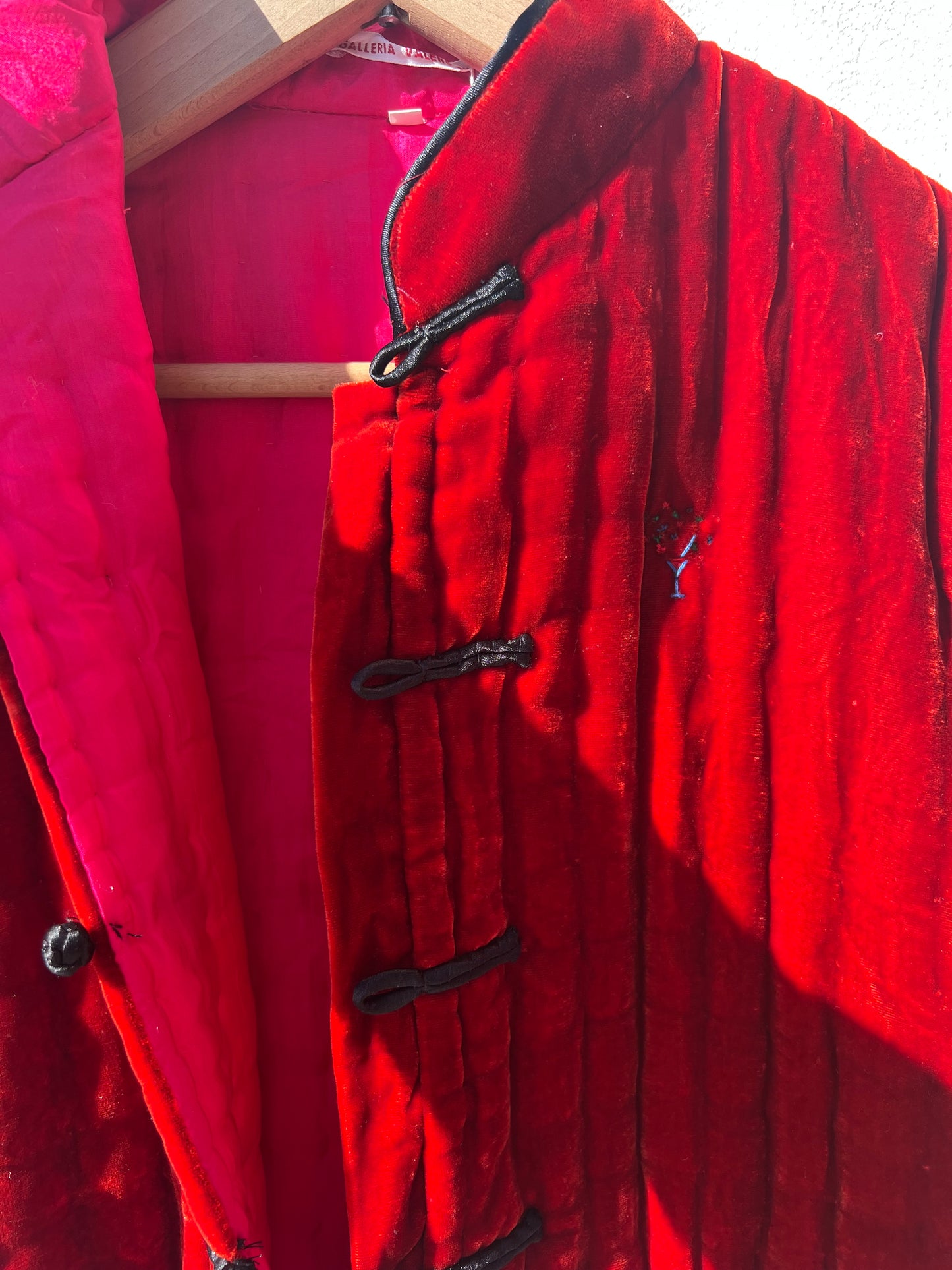 Veste Femme - Veste en velours de soie citrouille/fuchsia avec broderie à la main
