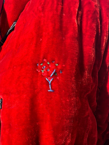 Veste Femme - Veste en velours de soie citrouille/fuchsia avec broderie à la main