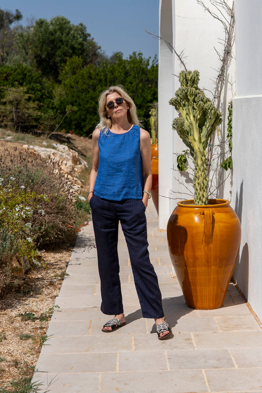 Shirt Women - CUERPO Blue Linen Top