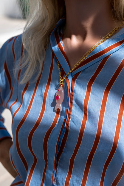 Shirt Women - Florina Shirt light Blue Red Stripes