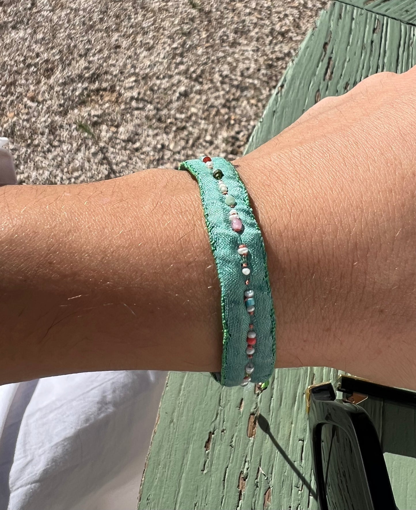 Bracelet - ‘Jacaranda’ The Adjustable Silk Embroidered bracelet Turquoise