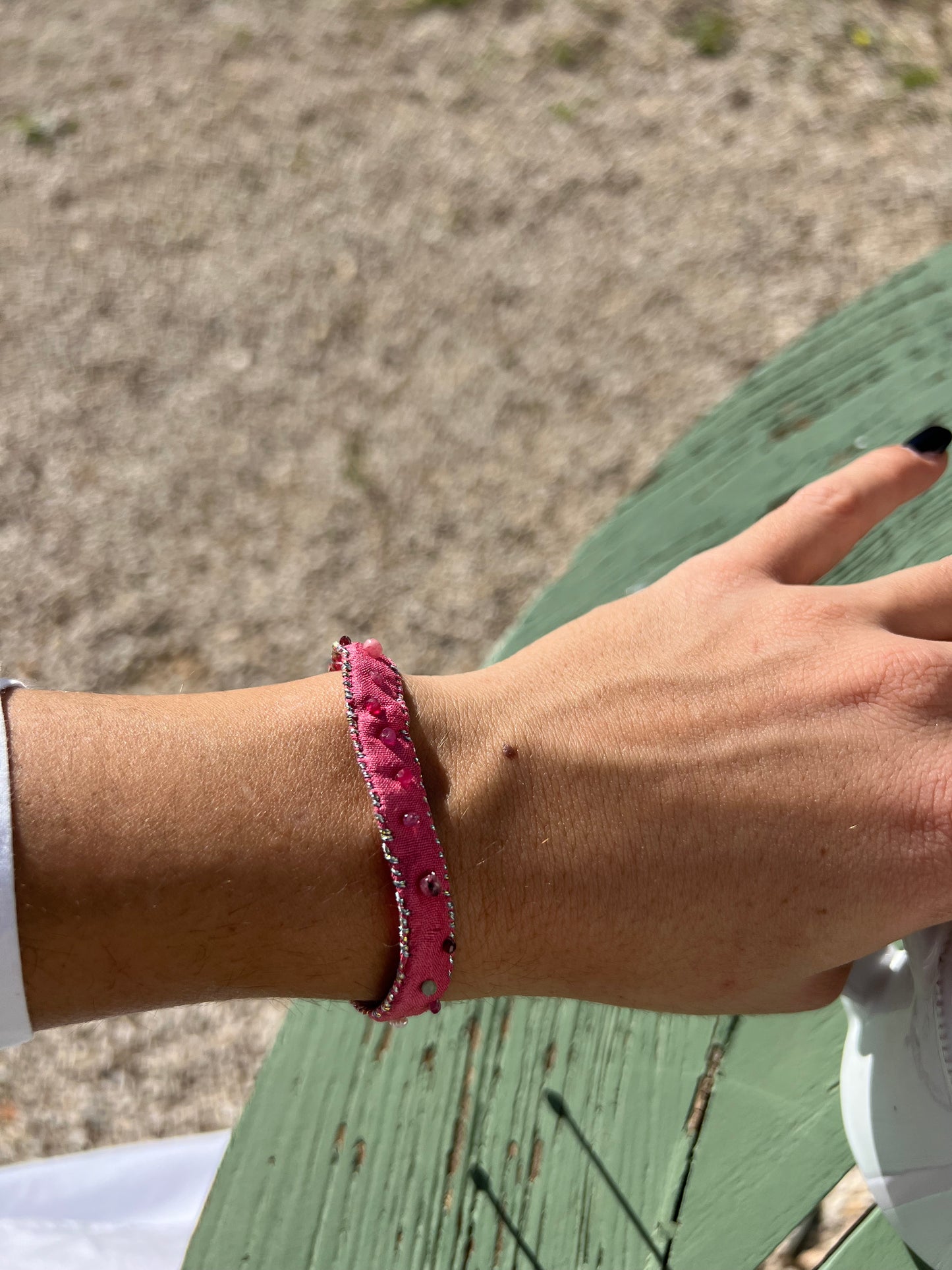 Bracelet - ‘Jacaranda’ The Adjustable Silk Embroidered bracelet Pink