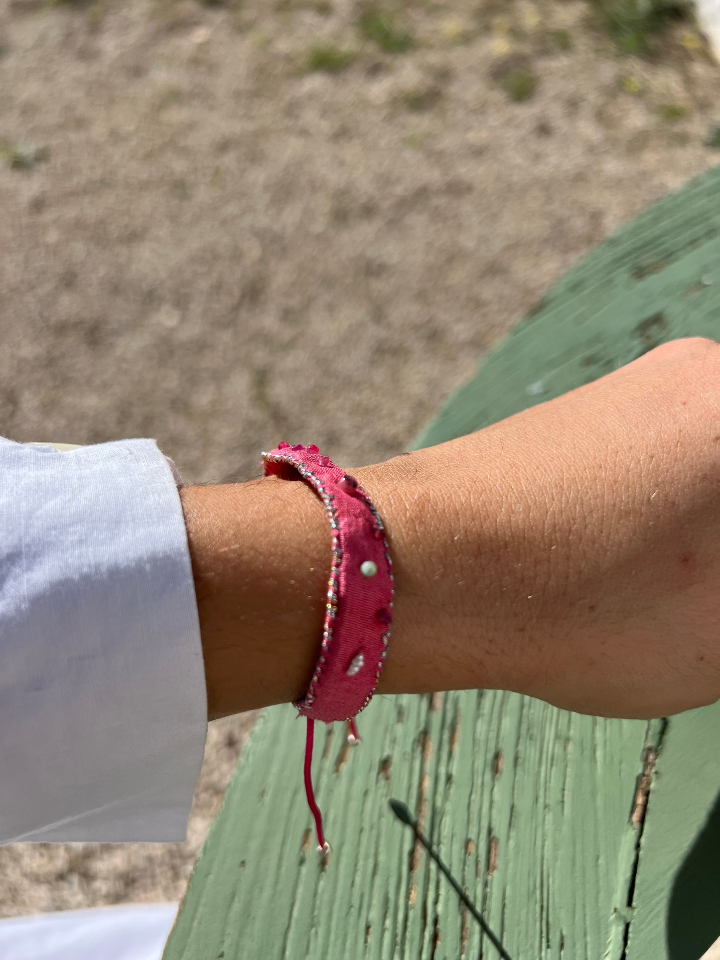 Bracelet - ‘Jacaranda’ The Adjustable Silk Embroidered bracelet Pink