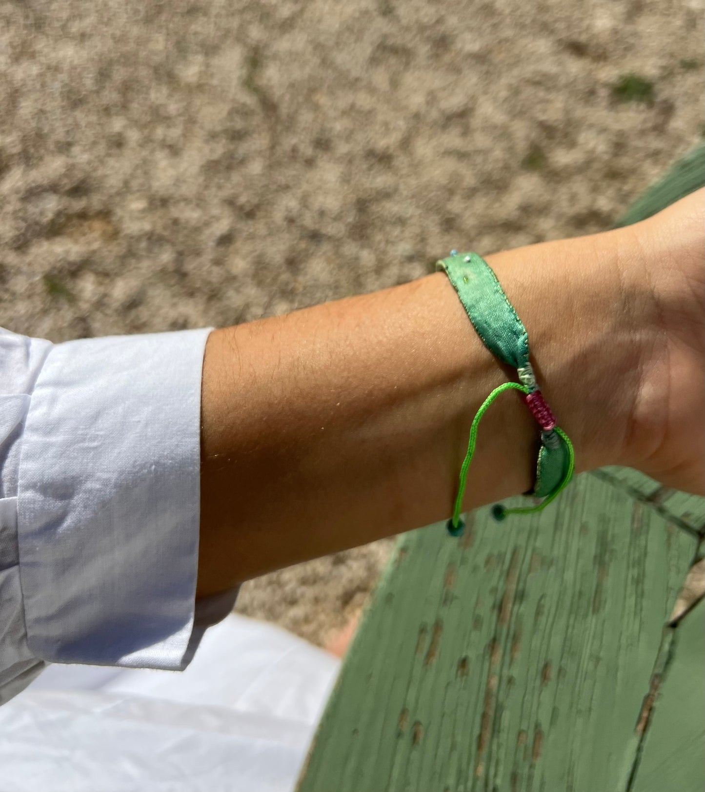 Bracelet - ‘Jacaranda’ The Adjustable Silk Embroidered bracelet Green